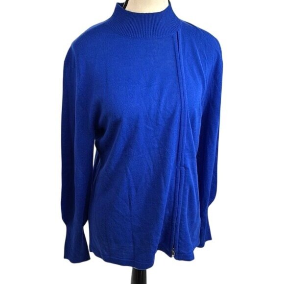New York & Company Blue Zip Sweater Womens S Asymmetrical Full Zip Mock Neck - Picture 1 of 8